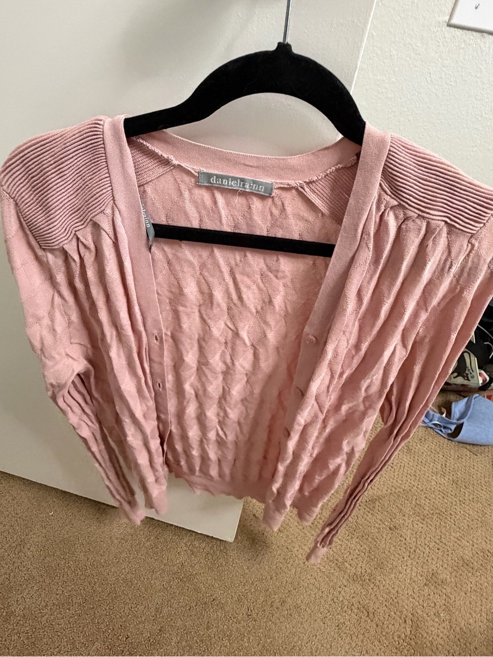 Daniel Rainn Dusty Pink Rib-Shoulder Button Cardigan